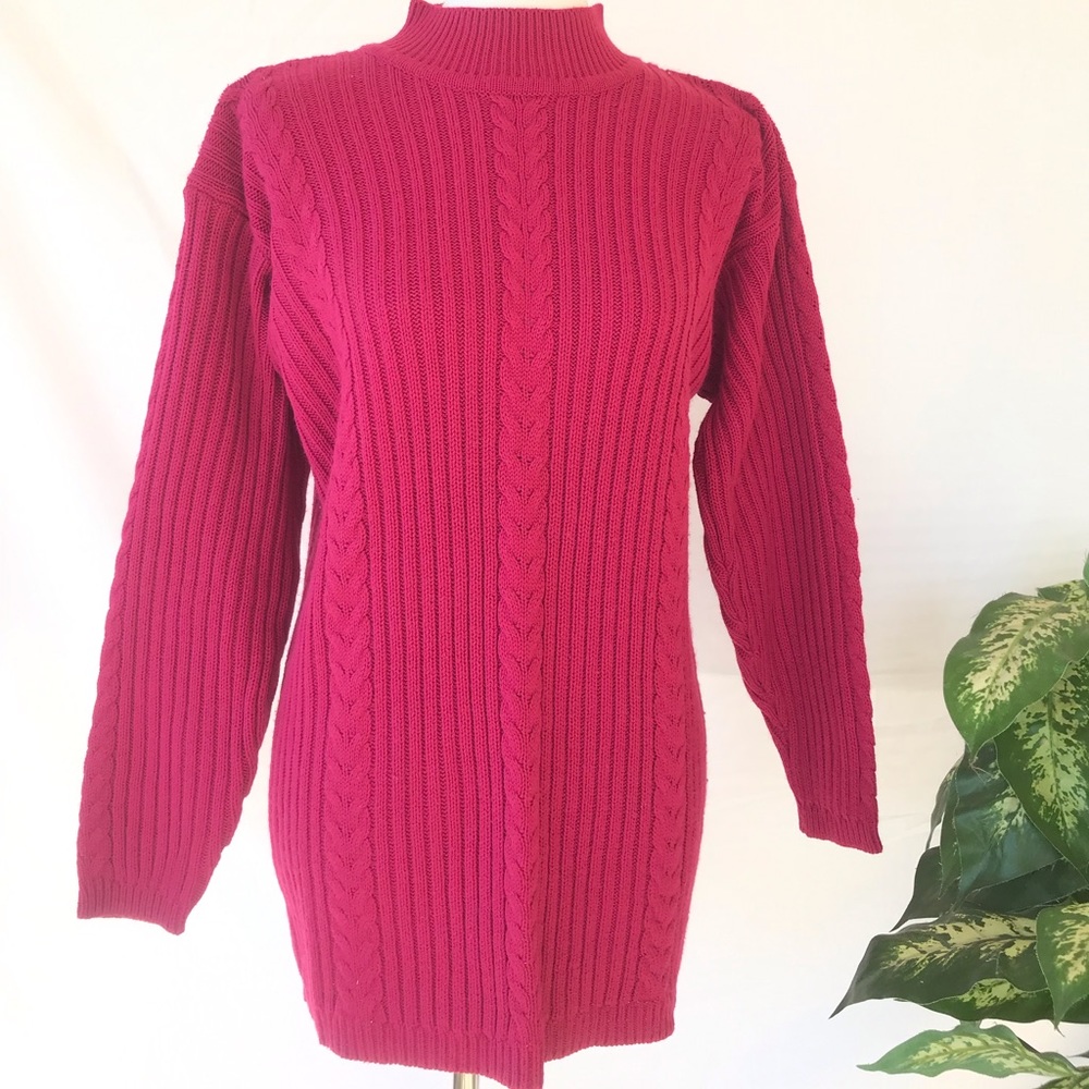 Berry Red Cable Knit Semi Turtleneck Sweater 🔅